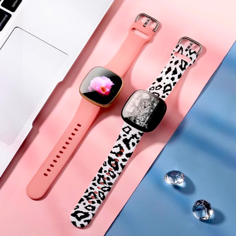 Fitbit sense & versa 3 bands- white leopard and pink bands.
